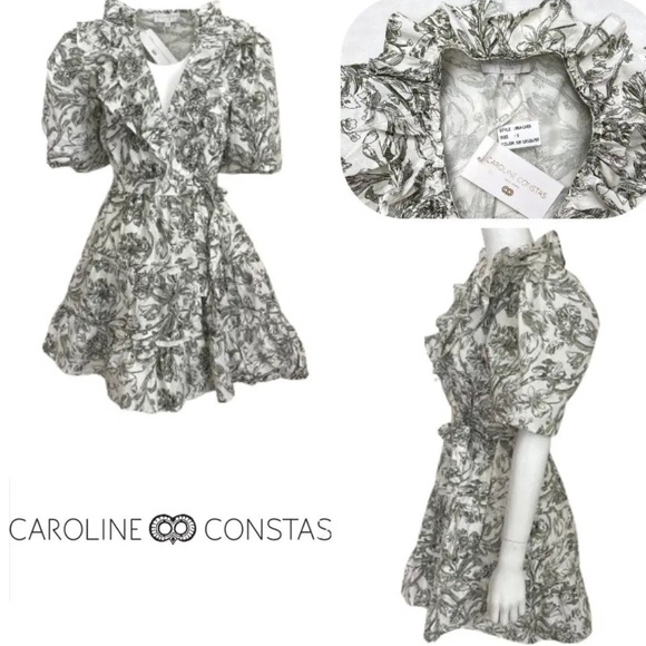 Caroline Constas Dresses & Skirts - Caroline Constas Floral Ruffle Mini Dress – Size L – New With Tags 100%cotton